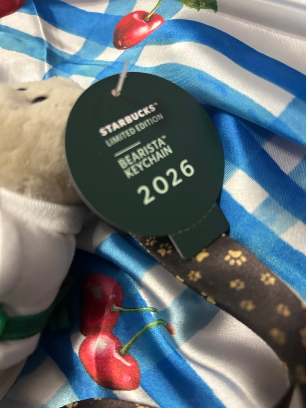 Starbucks Beige Bear Keychain with Pink Star and Green Outfit - Picture 2 of 2